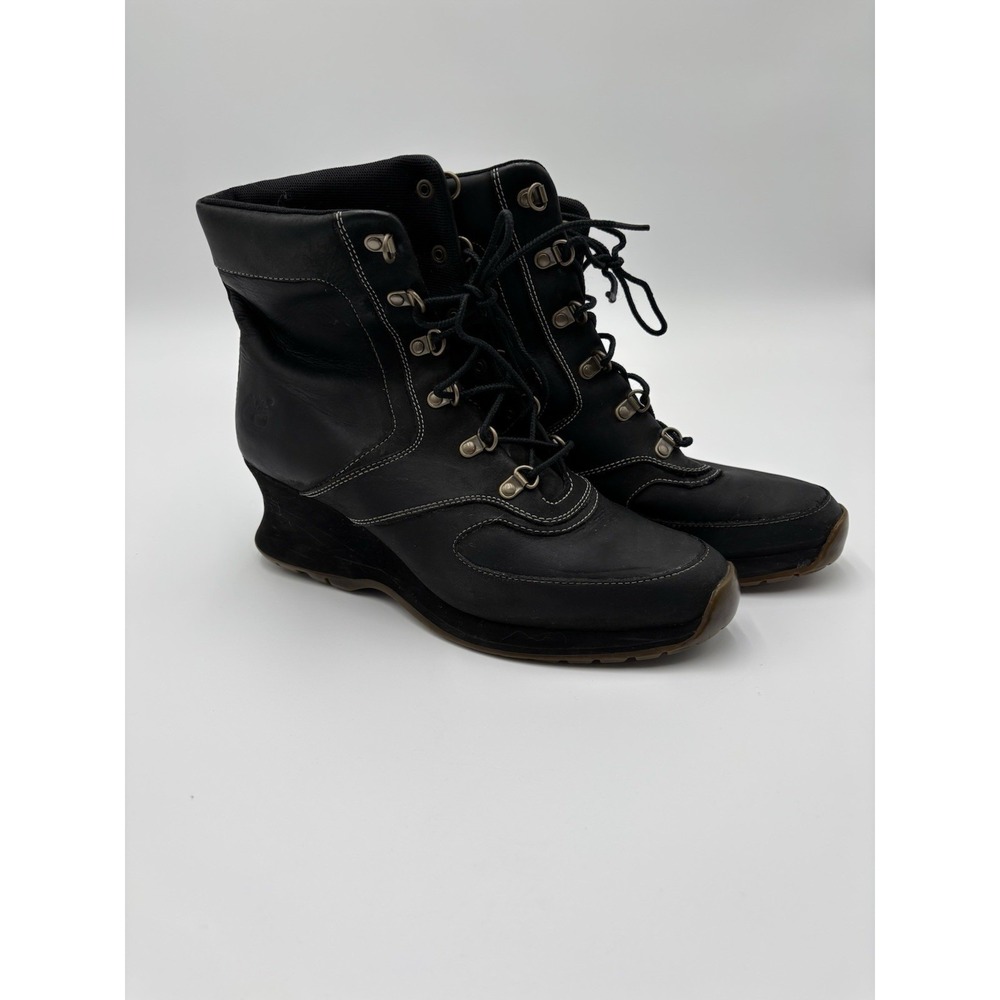 Timberland Black Leather Wedge Lace Up Ankle Boots 55351 Womens 8.5 M